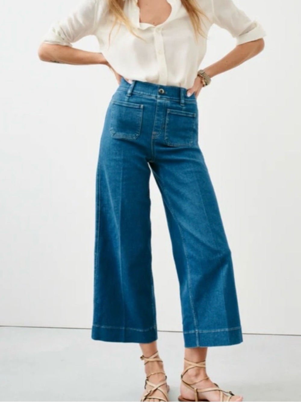 Spanx High Rise Cropped Wide Leg Jeans Blue Wash Women Size XL - Picture 12 of 13